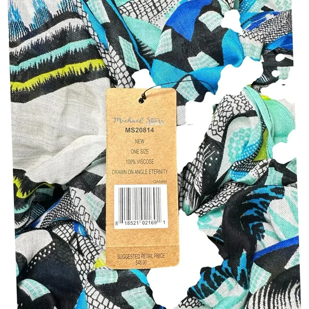 Michael Stars Eternity Infinity Drawn on Angle Scarf Geometric Blue NWT Boho